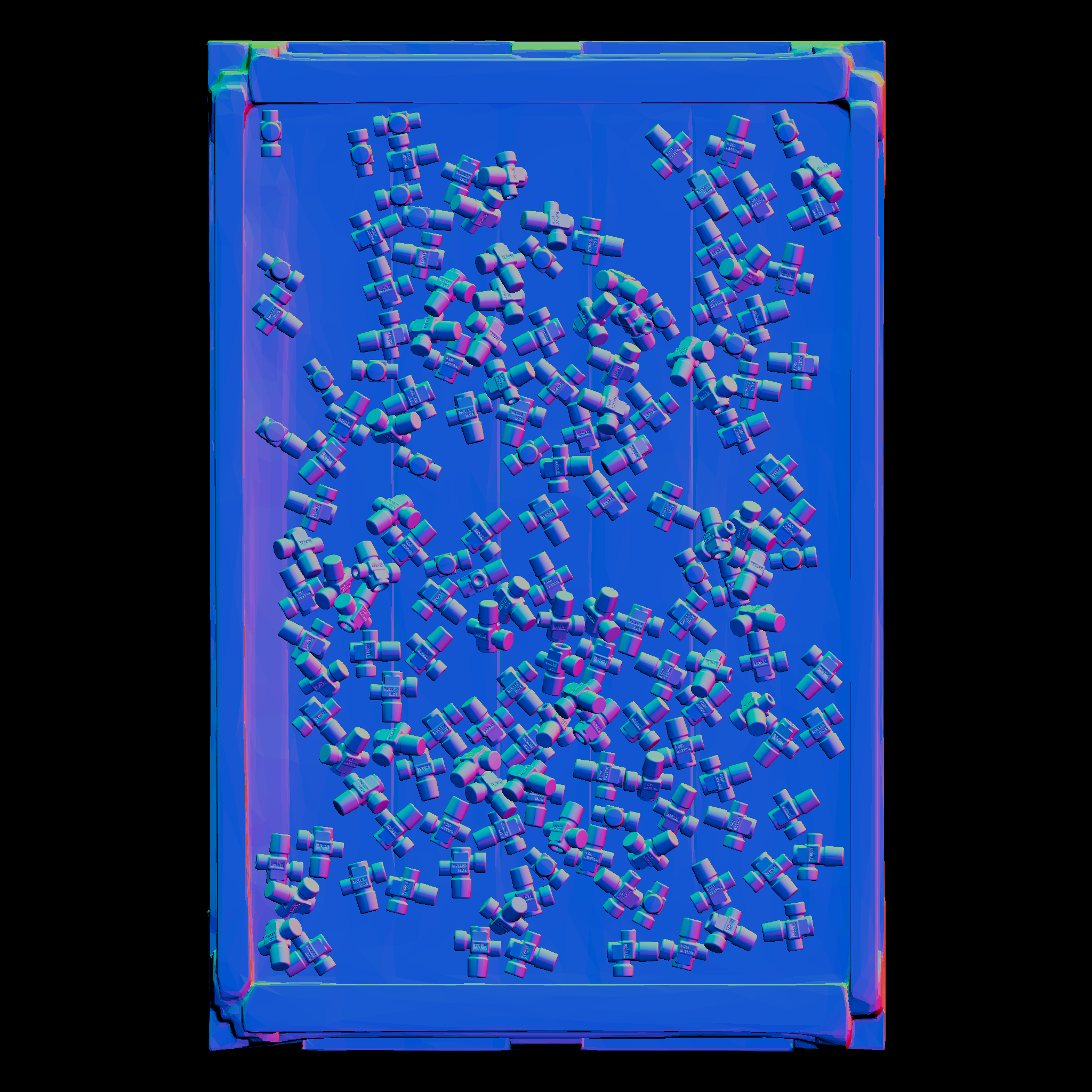 Normal map visualization of industrial fittings in a machine tending bin